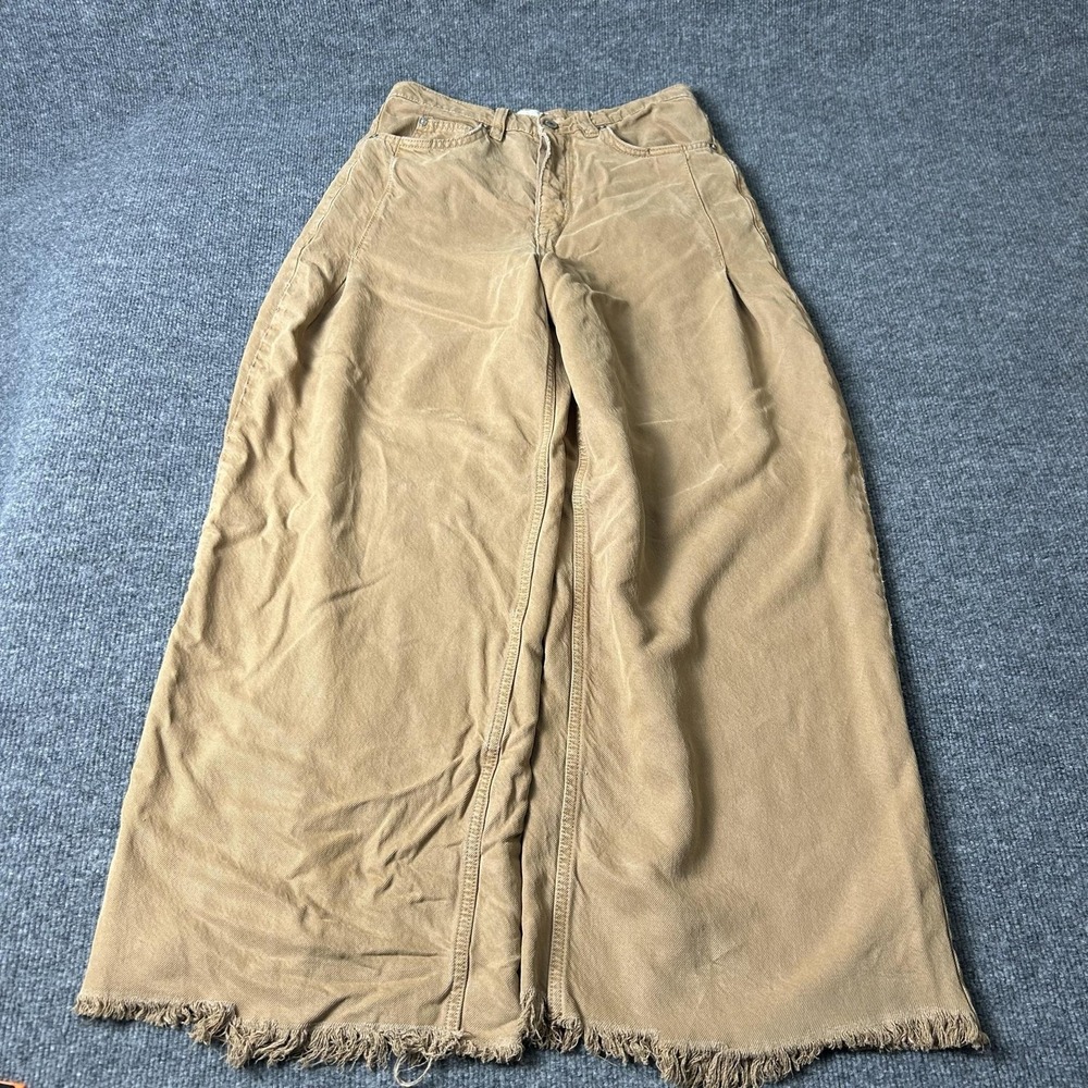 We The Free Old West Slouchy 28 Brown Twill Wide Leg Raw Hem Relaxed Fit Jeans